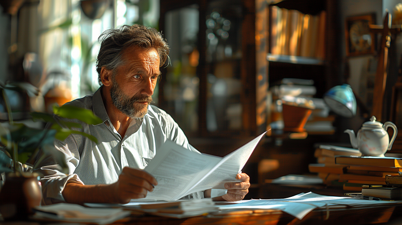 mężczyzna przy dokumentach