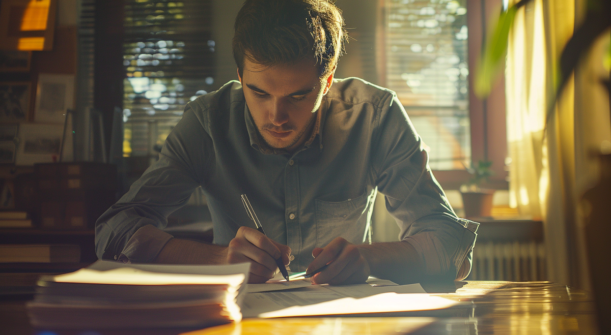  mężczyzna pochylający sie nad dokumentami